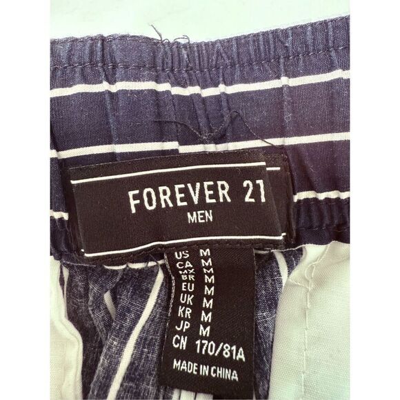FOREVER 21 Men Navy Blue White Striped Pants Size M Drawstring - Picture 8 of 12